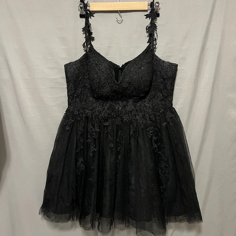 Black Lace Tulle Sheer Party Dress Homecoming Formal Mini‎ Whimsigoth Fairycore